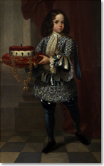 Hofdienste waren beim altbayerischen Adel begehrt. Franz Johann Hieronymus von Spreti als Edelknabe des bayerischen Kurprinzen Karl Albrecht. Der Knabe hält ein Kissen mit den kurfürstlichen Insignien, dem Kurhut samt Orden vom Goldenen Vlies, um 1703