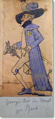 Franz Graf von Pocci (1807-1876), Zeremonienmeister König Ludwigs I., Hofmusikintendant und Oberstkämmerer. Er schuf die Figur des Kasperl und karikierte auch seine adeligen Standesgenossen, z. B. mit dem "Georgiritter im Ornat zu Pferd"