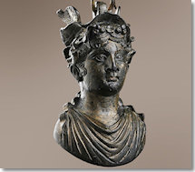 Busto di bronzo del dio romano del commercio, Mercurio
