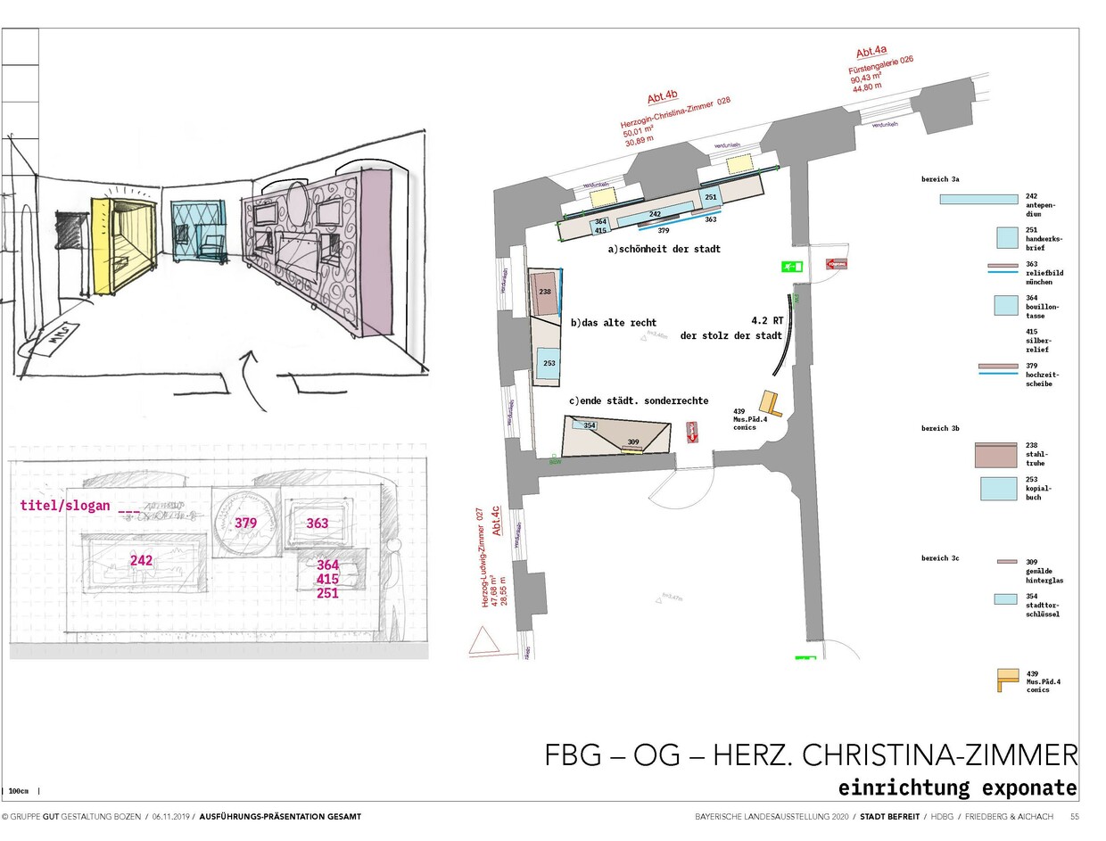 Das Herzogin-Christina-Zimmer in verschiedenen Ansichten. © Gruppe Gut Gestaltung Bozen 