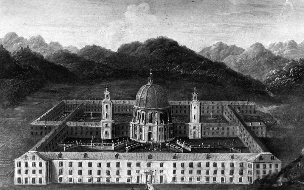 Idealansicht des Klosters Ettal, Ölgemälde, vor 1744, Kloster Ettal