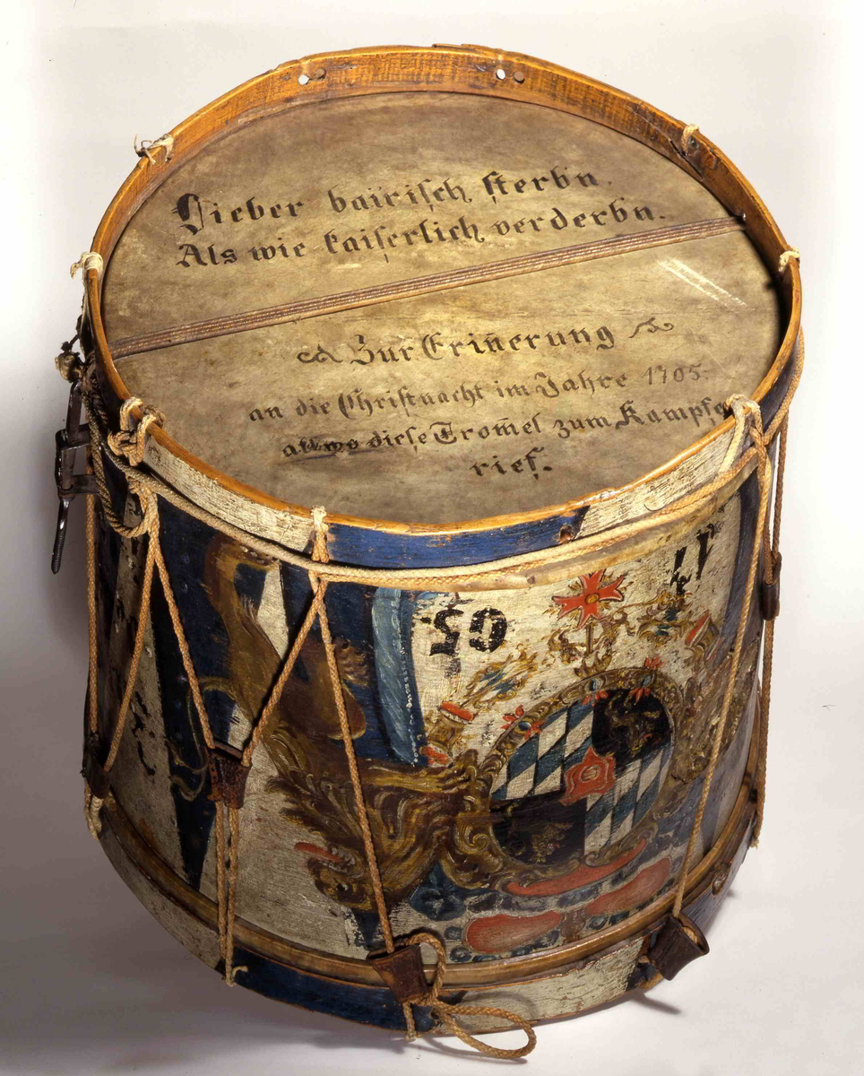 Gotzinger Trommel aus der Sendlinger Mordweihnacht, um 1700, Heimatmuseum Miesbach
©Haus der Bayerischen Geschichte, Augsburg | Foto: Günther Freiherr Voith von Voithenberg