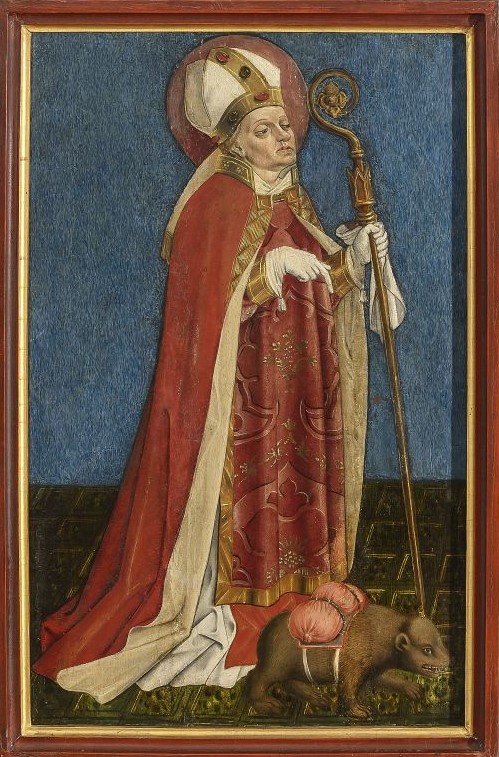 Älteste Darstellung des hl. Bischofs Korbinian mit dem Bären, um 1455 © Diözesanmuseum Freising, Foto: Walter Bayer