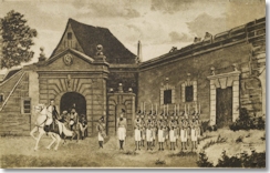 Einzug Napoleons auf der Festung Rosenberg am 08. Oktober 1806 / Postkarte, 19./20. Jh., Stadtarchiv Kronach, Foto: Haus der Bayerischen Geschichte / Achim Bühler