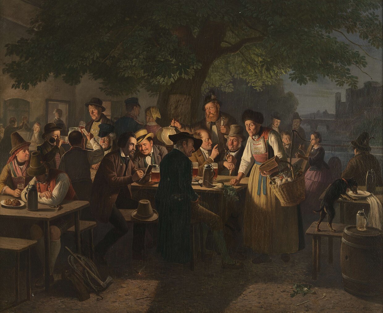 Moritz Carl Friedrich Müller, In einem Biergarten in München, 1862: Im „Grünen Baum“ sitzen Flößer, Künstler, Soldaten und Bürger einträchtig beisammen © Haus der Bayerischen Geschichte | Foto: Maximilian Brückner