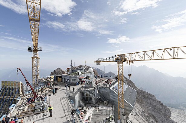 Die Baustelle der neuen Zugspitz-Gipfelstation, 2016 © Bayerische Zugspitzbahn / Matthias Fend