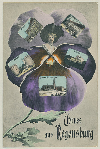 Jugendstil-Collage „Gruss aus Regensburg“, 1906 © Sammlung Birgit Kunze