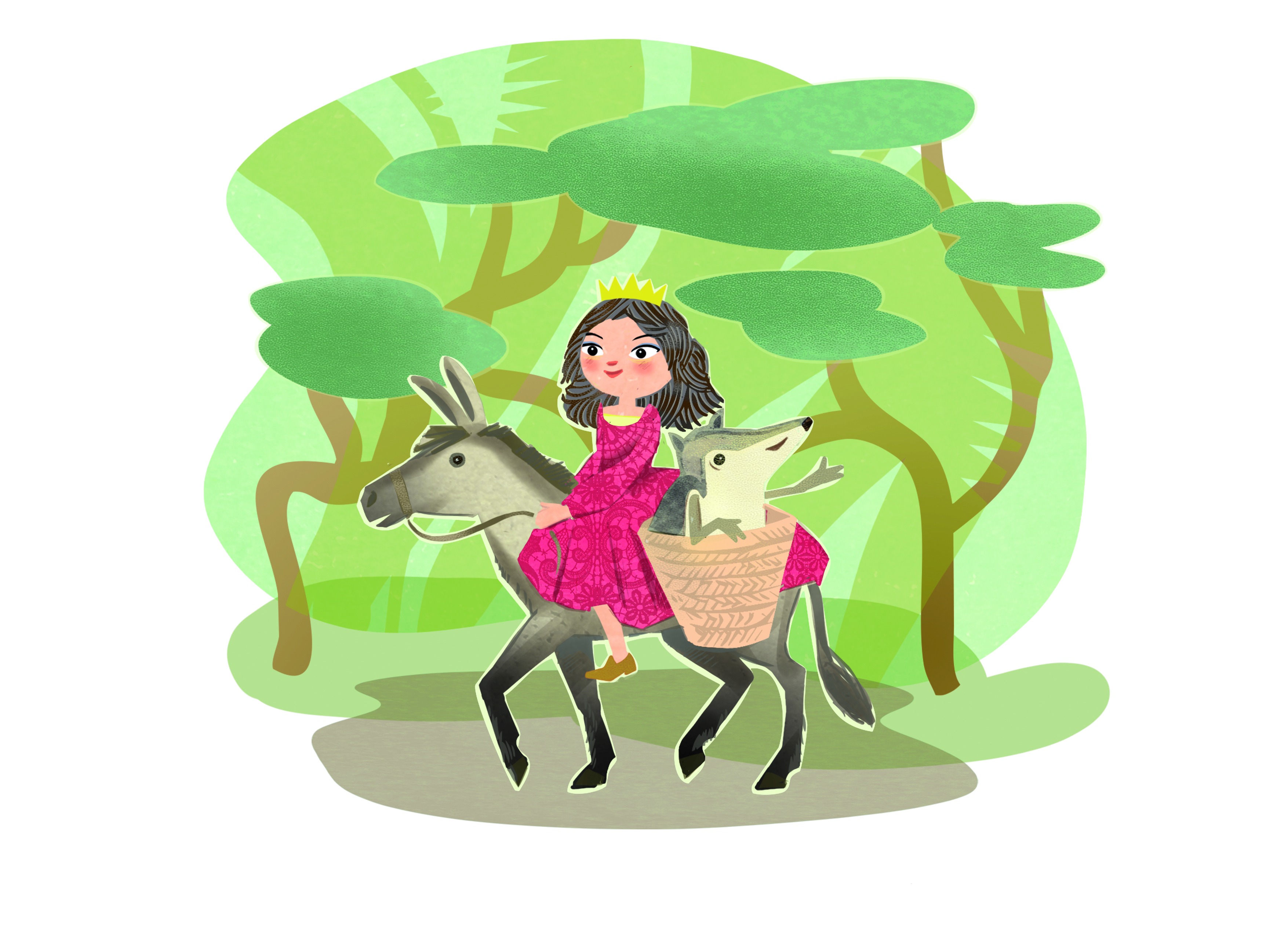 Nene und Gustl reiten auf einem Maultier © HdBG | Illustrationen: Sybille Hauck | www.isydesign.de